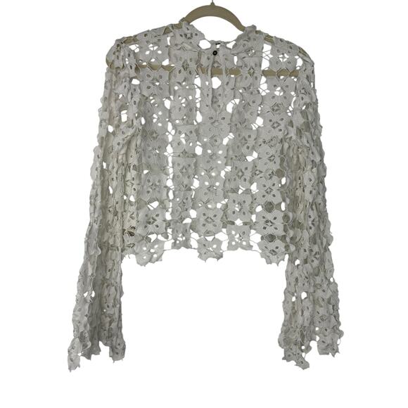 Free People Tops - Free People Crochet Top Women S White Floral Boho Bell Sleeve Bohemian